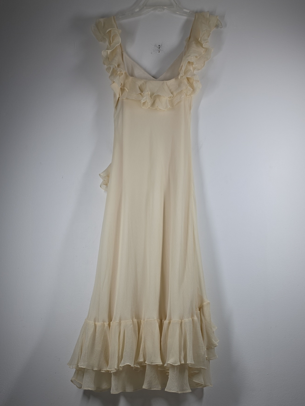 Lauren Ralph Lauren Ivory 100% Silk Ruffle Maxi Gown Dress 12 NWT - Picture 3 of 12